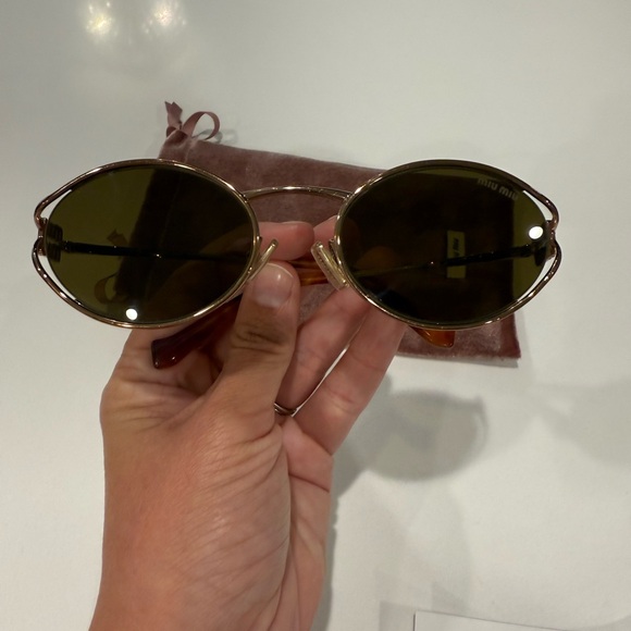 Miu Miu Gold and Brown Sunglasses with Tortoiseshell Detail - Picture 12 of 14